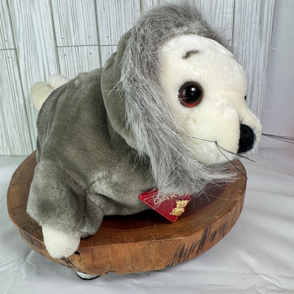 Vintage Dakin Seal Pup Plush Grey White Stuffed Animal 1988 11 Inch